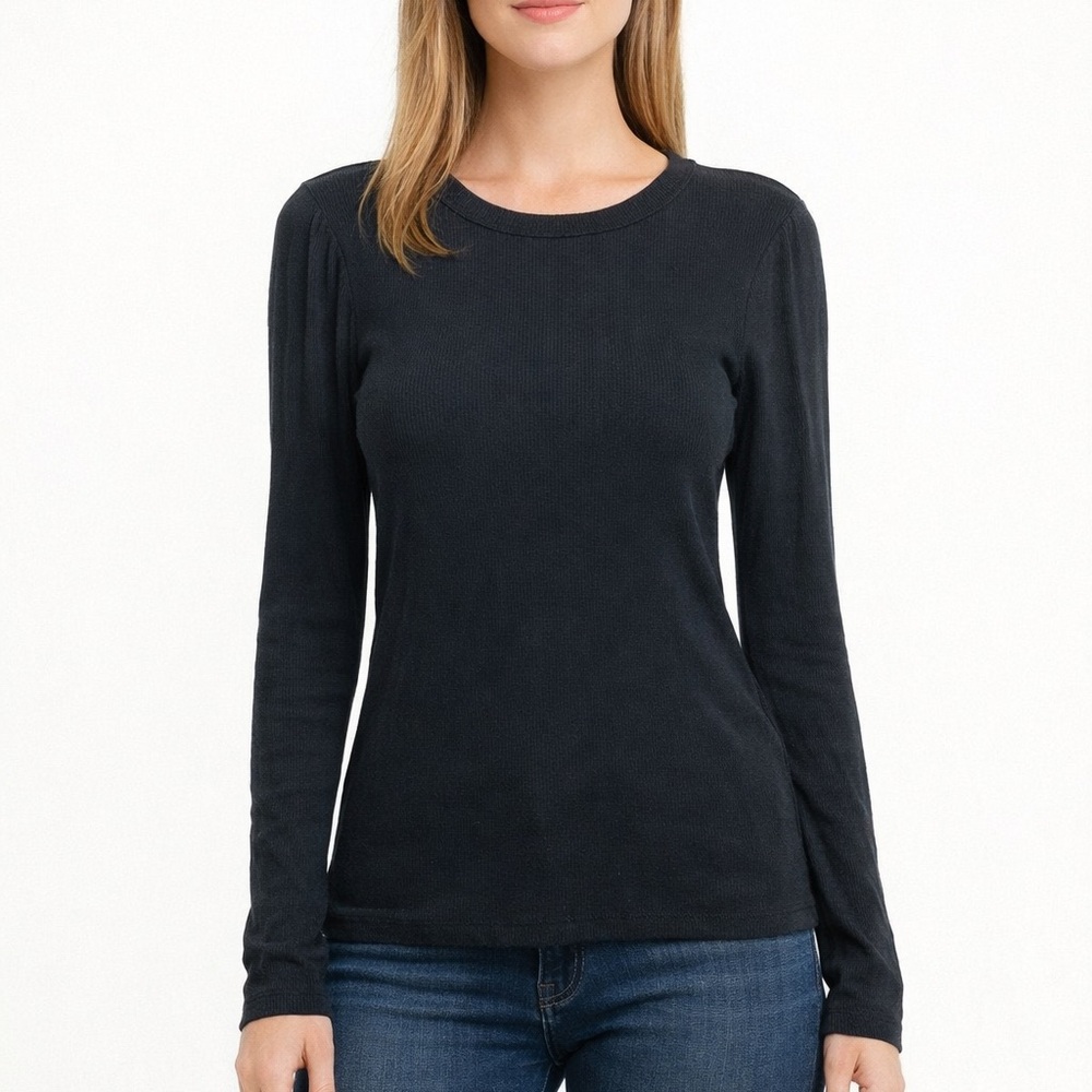 GOLDIE LEWINTER‎ Medium Black Organic Cotton Long Sleeve Shirt Top Puff Shoulder